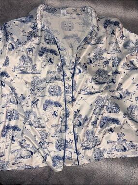 Parade Blue and White Toile Satin Pajama Top